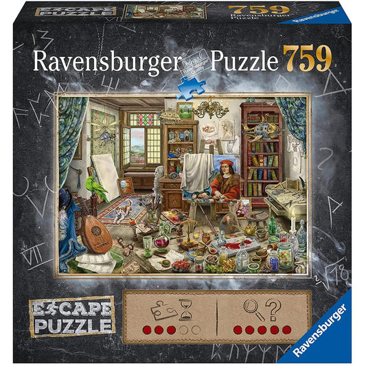 Ravensburger Art Studio puzzle front view shows 759-piece design for immersive puzzling sessions.