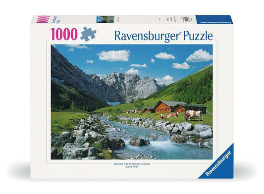 Ravensburger Austrian Mountains puzzle: alpine landscape for mindful, relaxing puzzle sessions.