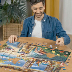 Ravensburger Beach Bar Breezes tropical bar scene—vibrant colors brighten cozy puzzle sessions.