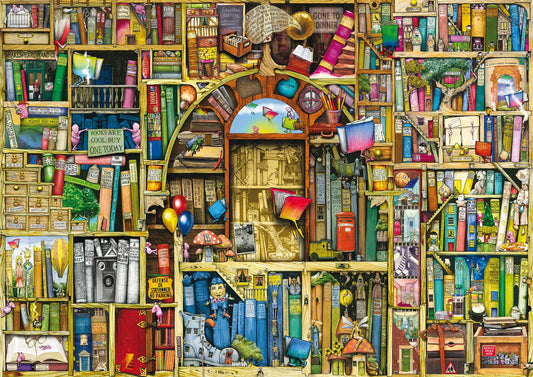 Ravensburger The Bizarre Bookshop 2 front cover with whimsical book display for cozy evenings