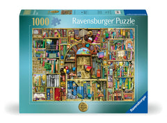 Ravensburger The Bizarre Bookshop 2 pieces on table in a lively reading scene for puzzle magic