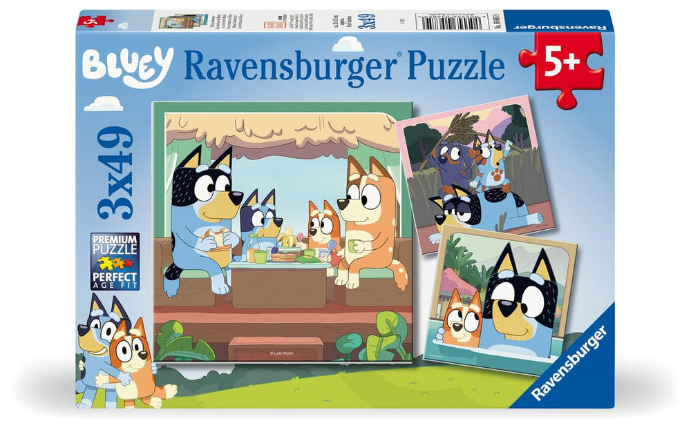 Ravensburger Bluey puzzles: three vibrant 49-piece scenes for joyful play