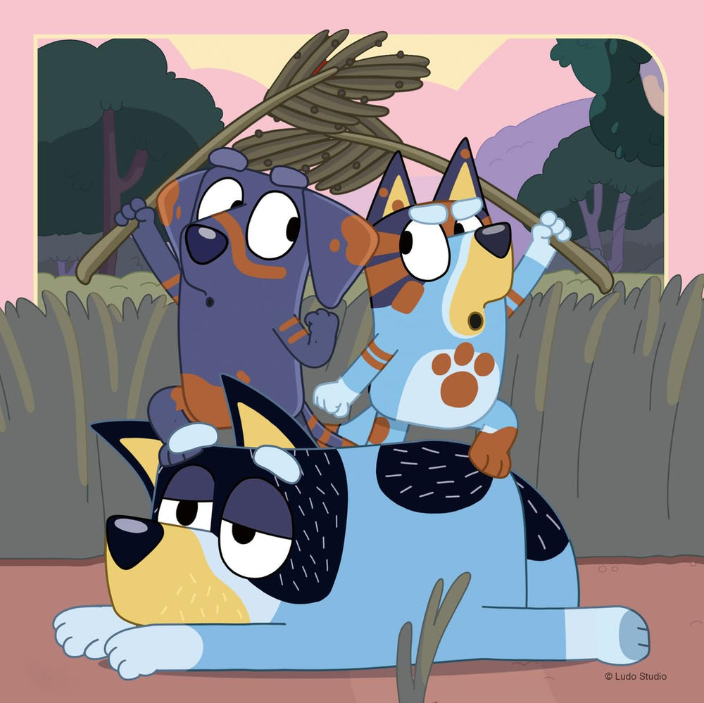 Close-up of premium puzzle pieces from Ravensburger Bluey set