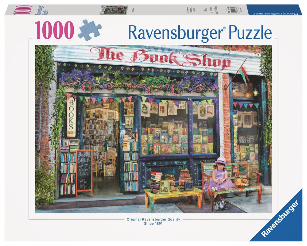 Ravensburger Bookshop 1000-piece puzzle interlocks precisely for frustration-free assembly.