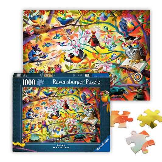 Ravensburger Busy Birdies puzzle scene in vibrant colors for a soothing screen-free experience.