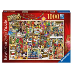 Ravensburger Christmas Cupboard baubles and books scene ideal for giftable puzzling nights.