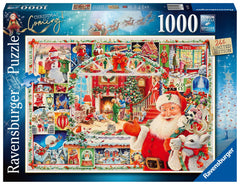 Ravensburger Christmas is Coming 1000-piece puzzle pieces arranged for a satisfying start.