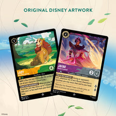 Ravensburger Disney Lorcana Archazia's Island foil card sample on display