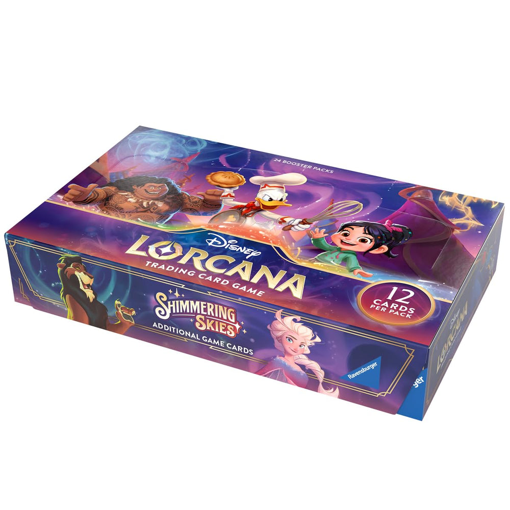 Ravensburger Disney Lorcana Shimmering Skies booster display back view showing pack layout
