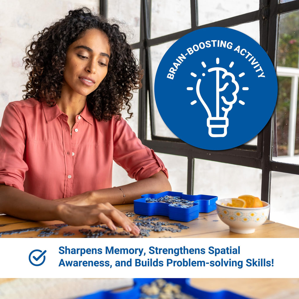 Ravensburger Evening in Paris puzzle: glowing architecture details for focused puzzle moments.