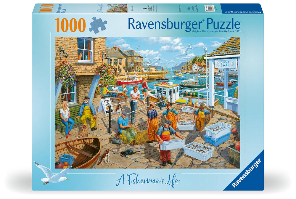 Ravensburger Fisherman's Life nets and buoys scene, soothing coastal puzzle for mindful focus