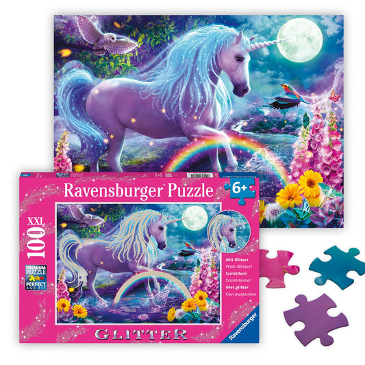 Ravensburger Glitter Unicorn puzzle offers a glittery unicorn scene for focused, screen-free play