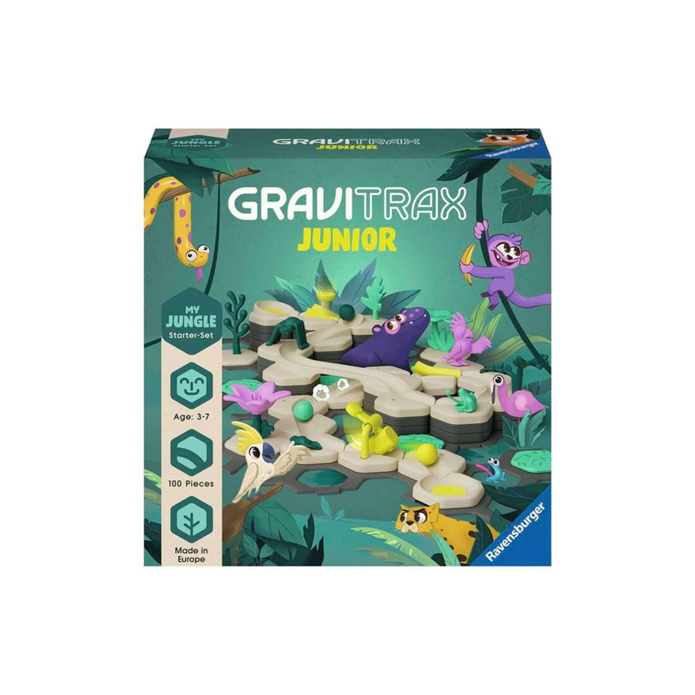 Ravensburger Gravitrax Junior Marble Run highlights gravity-driven play with friends.