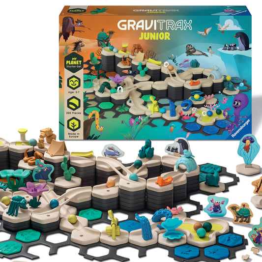 Ravensburger GraviTrax Junior My Planet jungle layout enhances creative problem-solving.