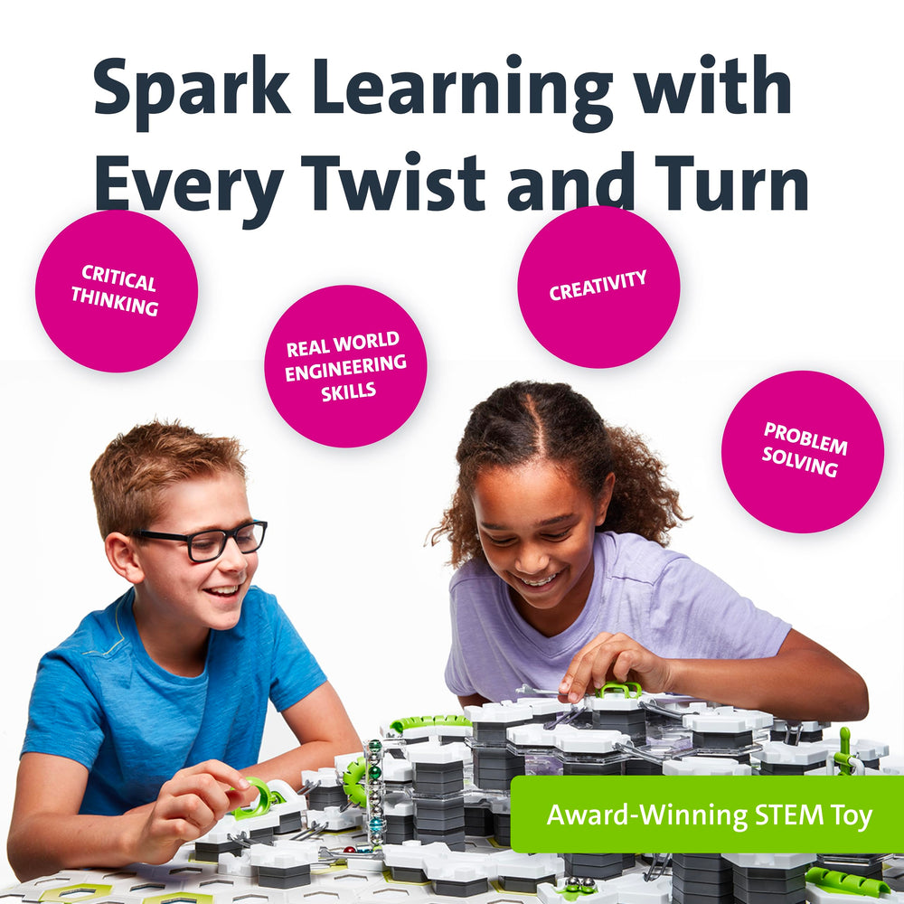 Ravensburger GraviTrax PRO marble track showcases gravity-powered pathways for STEM play.