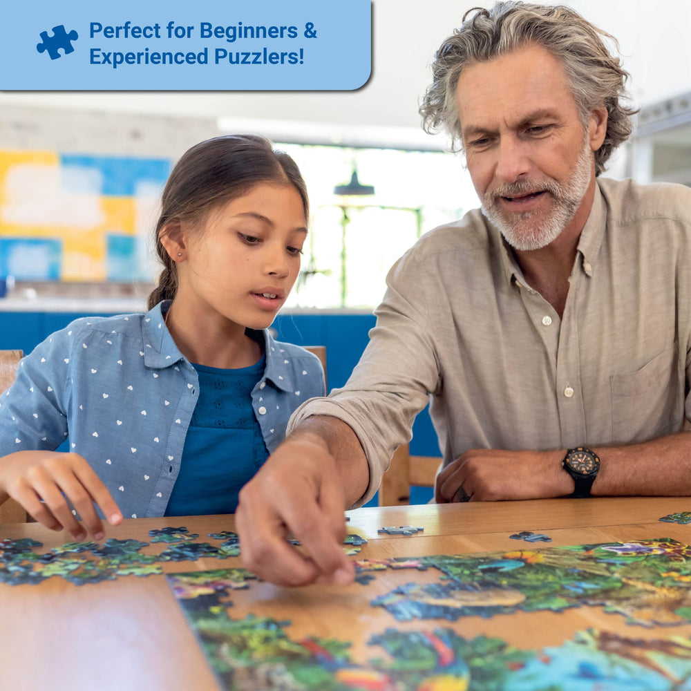 Ravensburger Happy Animal Buddies color close-up highlights vibrant artwork and fine piece fit