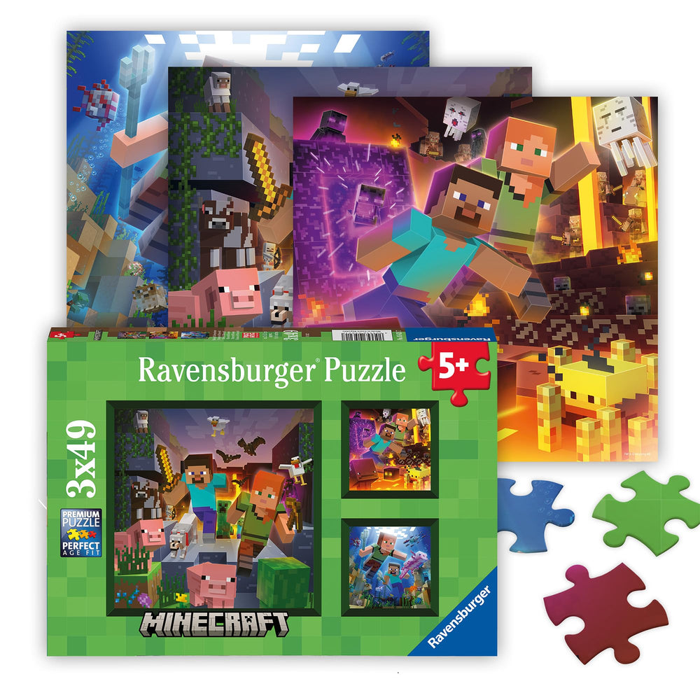 Ravensburger Minecraft Biomes forest scene puzzle promotes focus and cooperative play