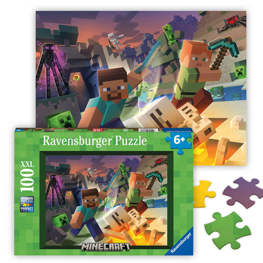 Ravensburger Monster Minecraft puzzle creeper scene for engaging, screen-free play.