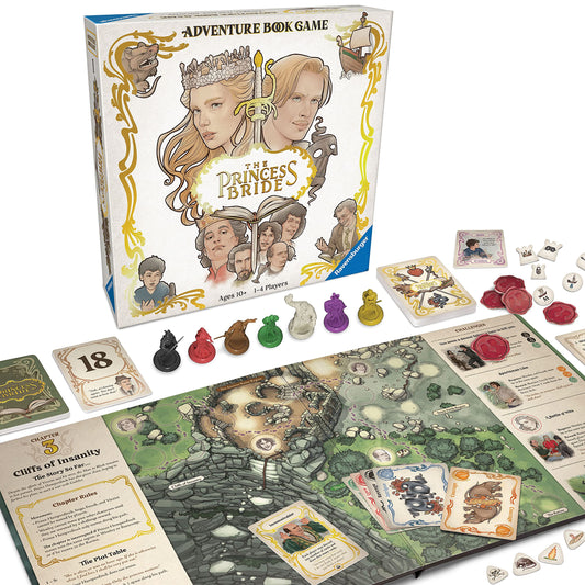 Ravensburger Princess Bride Adventure Book Game board with Cliffs of Insanity backdrop for immersive play.
