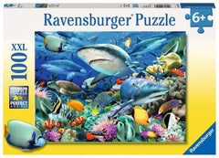 Ravensburger Shark Reef puzzle front view, vibrant ocean scene to boost focus
