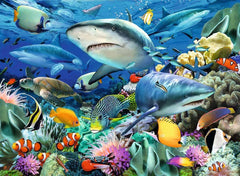 Ravensburger Shark Reef puzzle pieces with a durable interlocking design for ages 6-8