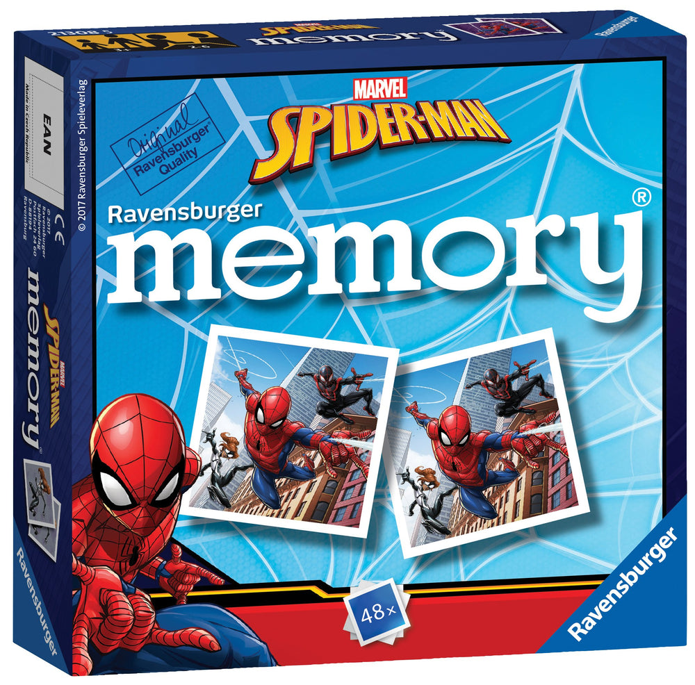 Ravensburger Spider-Man Mini Memory Spider-Man hero card, vivid artwork enhances early matching skills.