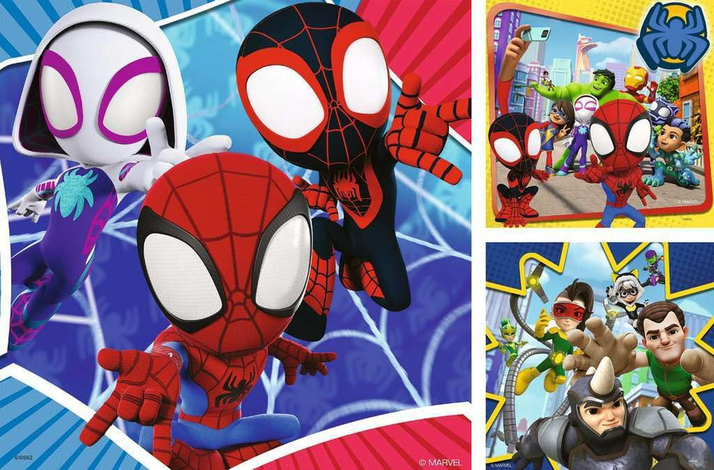 Ravensburger Spidey puzzle, kid-assembly focus, supports concentration during shared family puzzle time