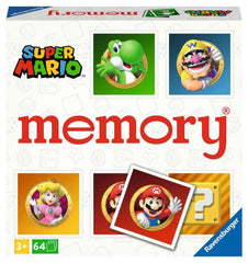 Ravensburger Super Mario Memory cards spread showing 32 pairs for family play.