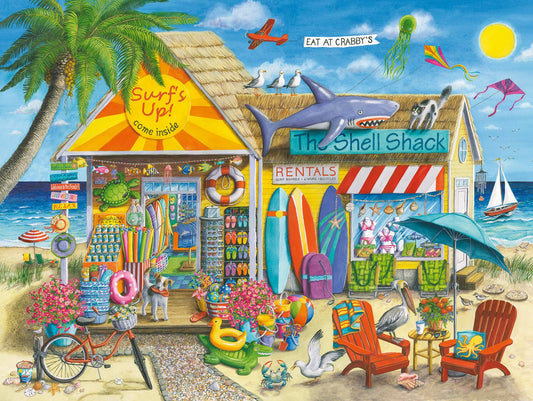Ravensburger Surf's Up puzzle cover showing a sunny beach scene for relaxed puzzling.