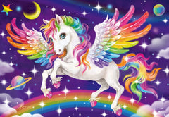Ravensburger unicorn Pegasus puzzle pieces close-up for little hands, promoting dexterity