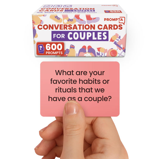 Rayliad Prompta 600 cards spread on table for date-night conversation