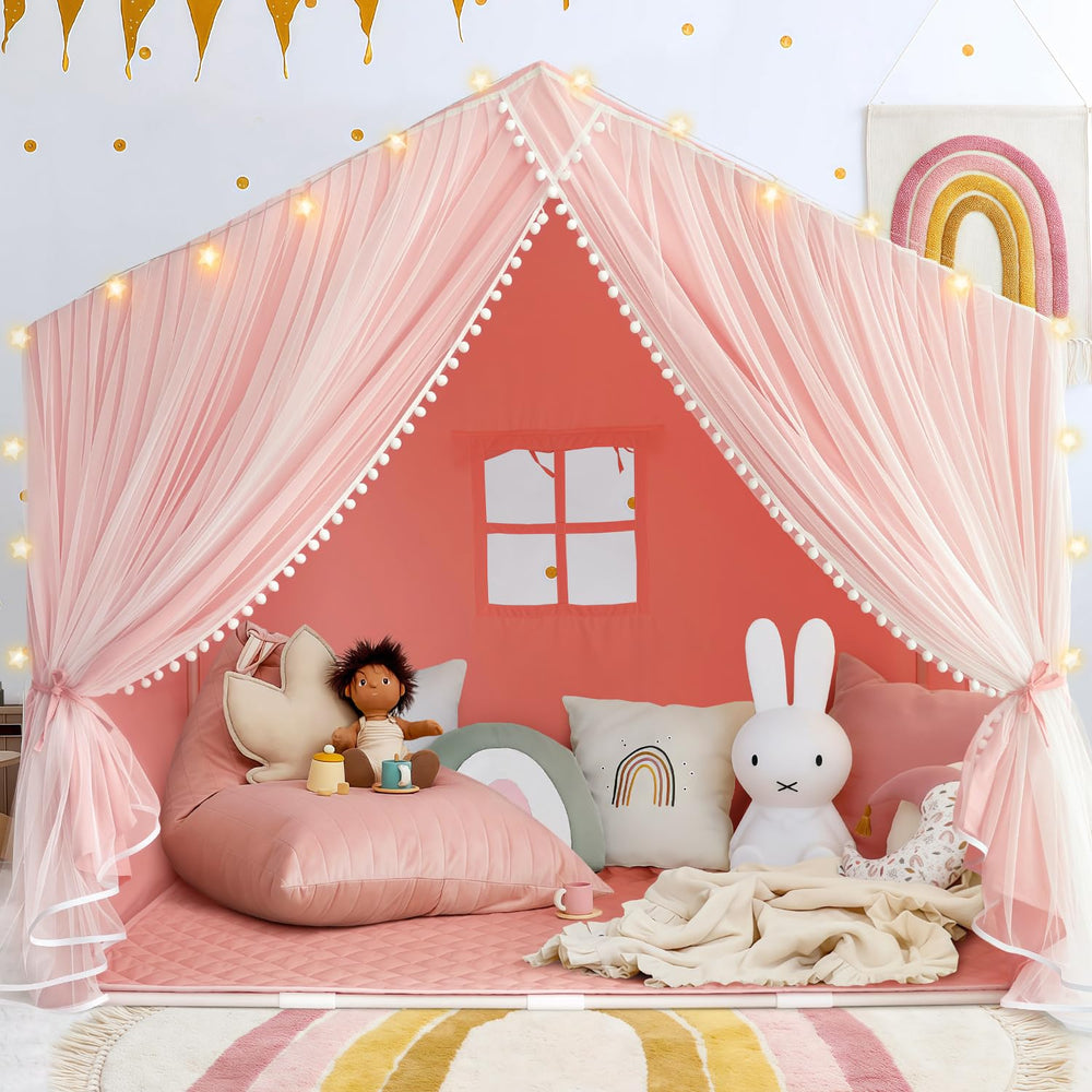Razee Kids Tent with Mat pink exterior, ideal for cozy play sessions.