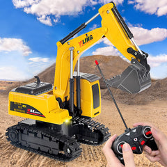 Rc Dreamer dump truck loading sand for cooperative pretend play.