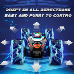 Rcabcar 4WD off-road drift showcases impressive traction on sand, grass, and dirt for adventurous play.