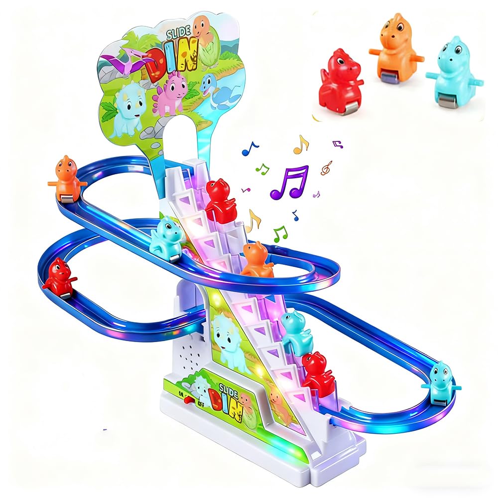 RCOOS dinosaur climbing toy set showing the ladder and LED lights for engaging playtime.