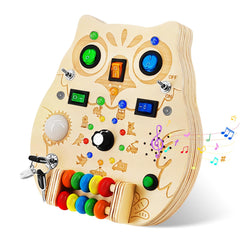 RCPLAGA Owl Busy Board with LED switches supports tactile exploration and Play.