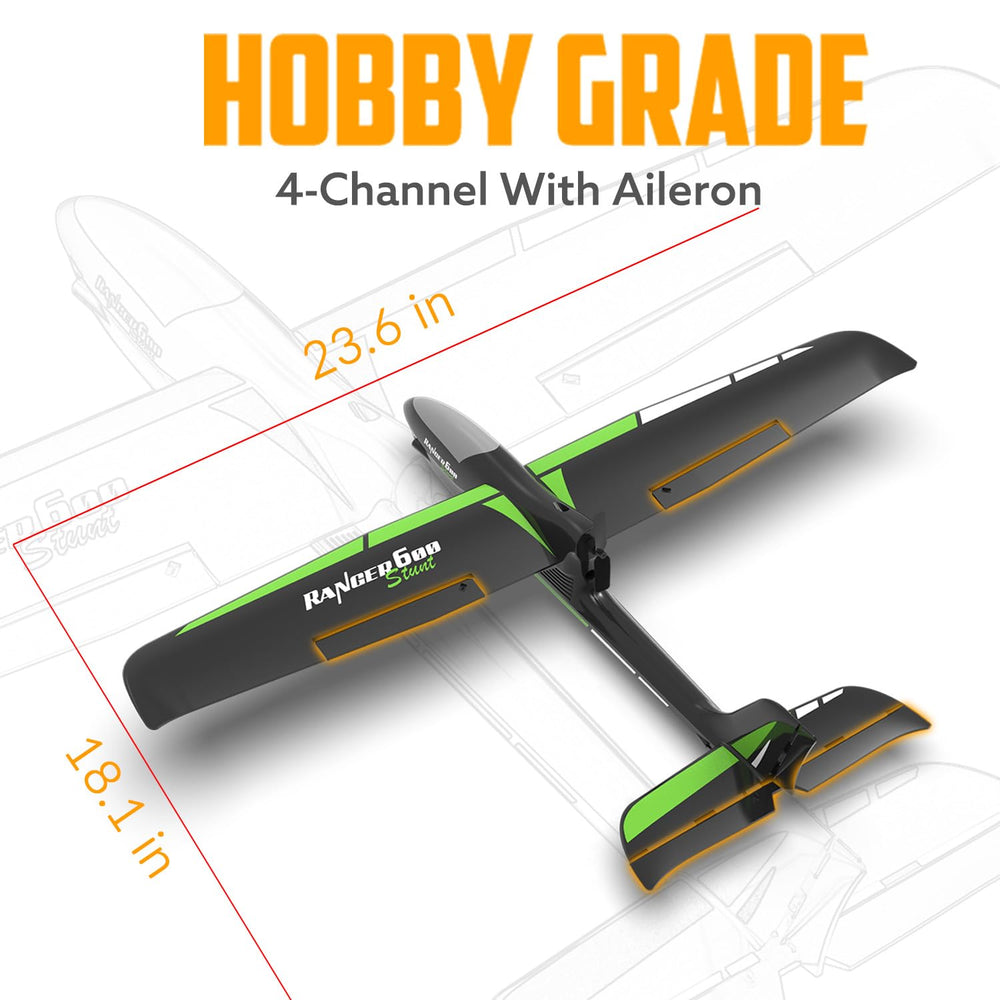 rcxsuv VOLANTEXRC plane side view displaying 23.6 by 18.1 inch footprint.