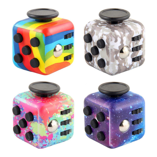 RE:BLEU fidget cube front view showing portable stress-relief tool for on-the-go focus