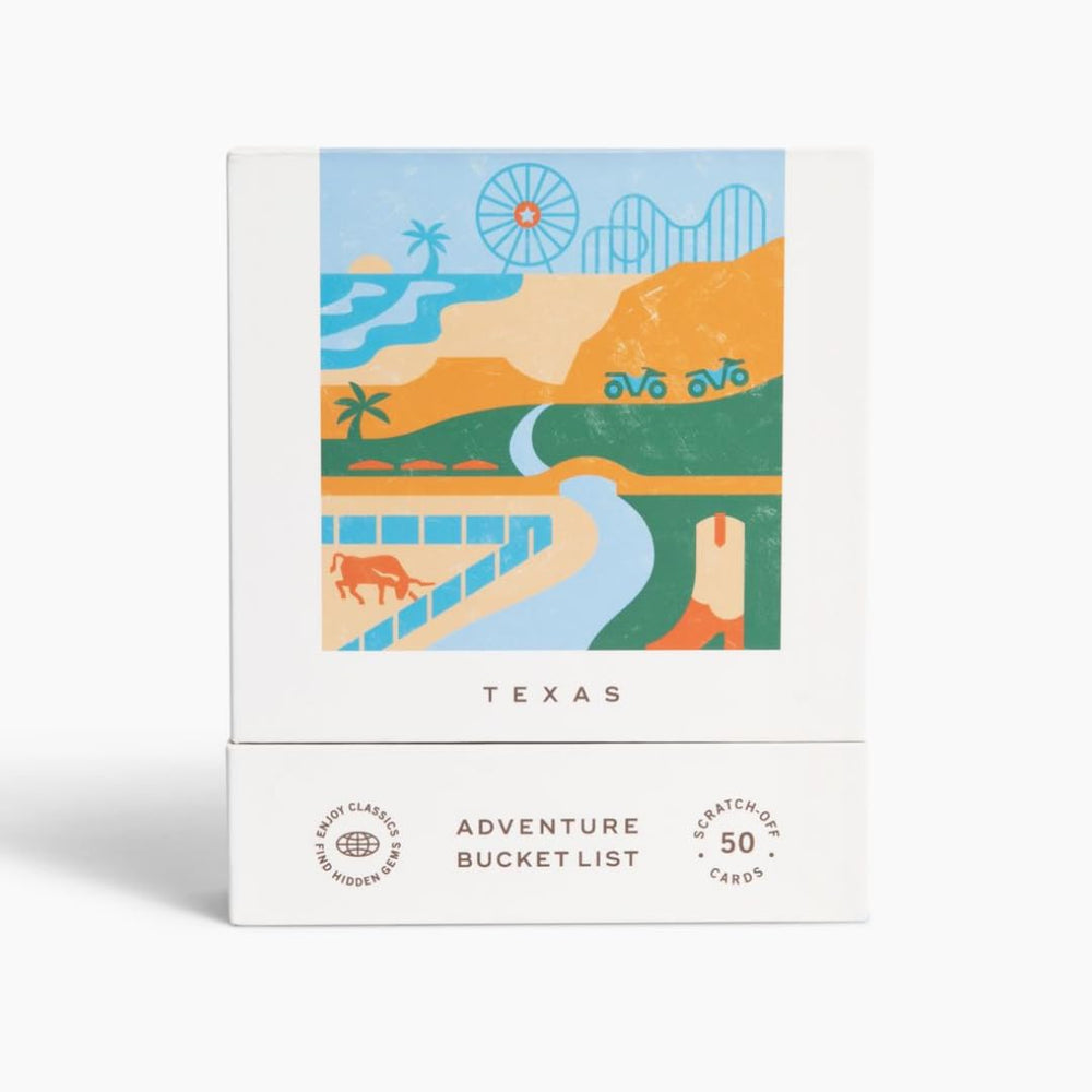 Reach International Outfitters Texas Adventure Bucket List card front highlighting seasonal activities for planning trips