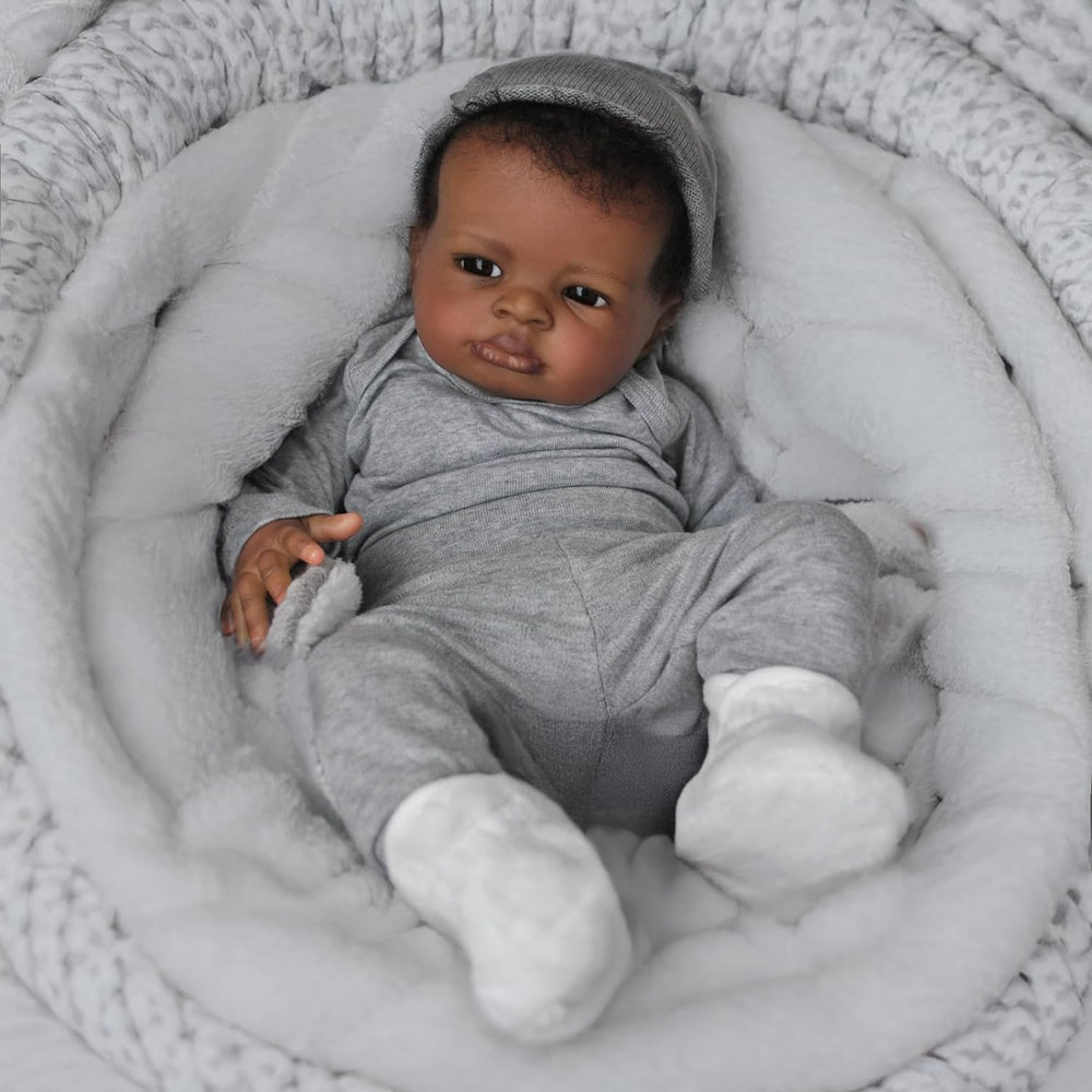 Realistic Black Boy 20-inch dress-ready doll ready for 0-3 months outfits.