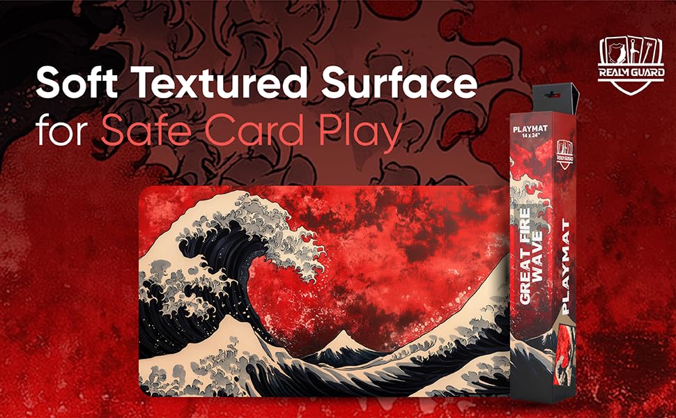 Realm Guard Fire Wave Playmat hand-drawn art enhances table ambiance