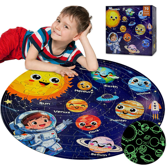 REALRINDO solar system floor puzzle shows planets to spark curiosity about space.