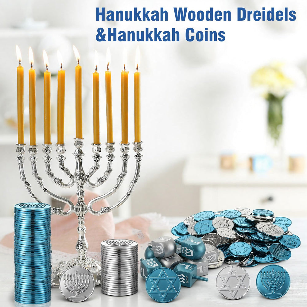 Realspring Hanukkah coin design closeup featuring menorah and star motifs.