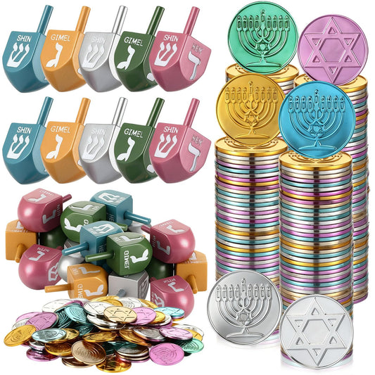 RealSpring Hanukkah coins with silver motif for festive play and decoration