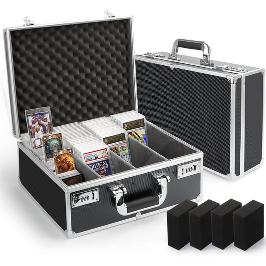 REAQUE graded card storage box front view with dual locks for secure storage