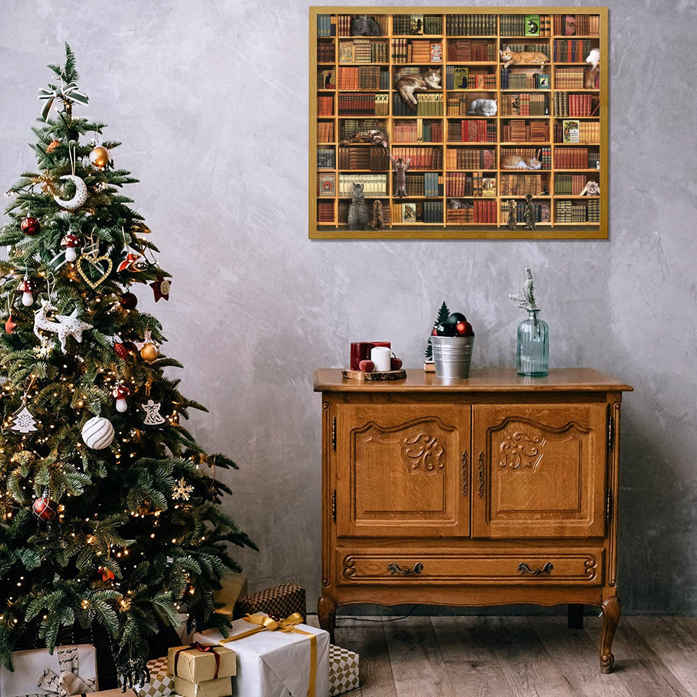 RECHIATO kittens on bookshelves scene inspires cozy play