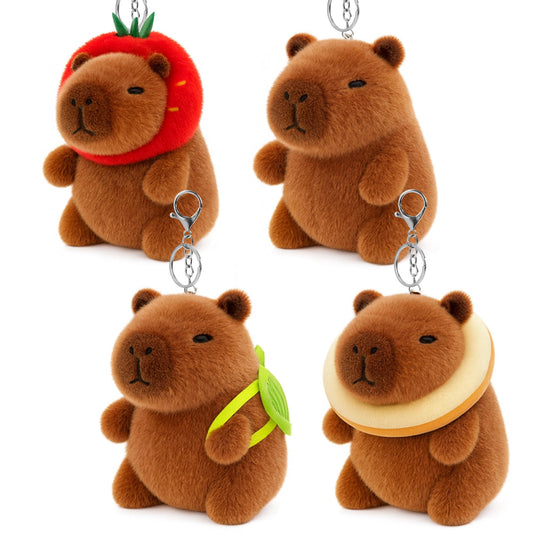 Redaica capybara plush keychains 4-pack in varied poses for versatile bag charms.