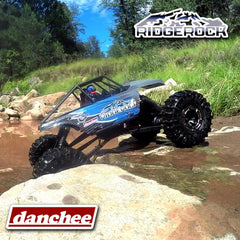 Redcat Racing Danchee Ridgerock chassis cutaway reveals sturdy shocks.