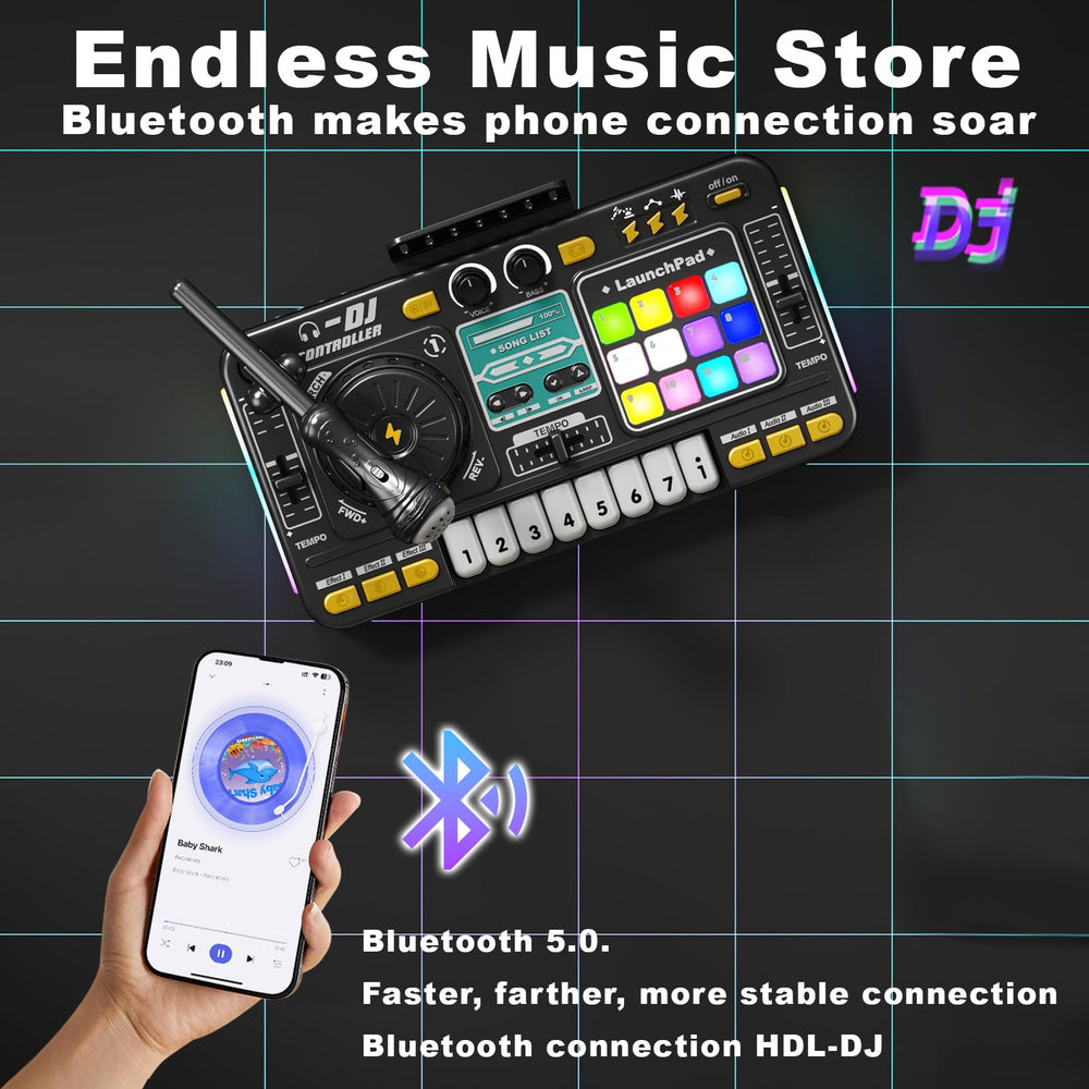 RedCrab DJ Mixer Bluetooth setup supports music sharing from devices.