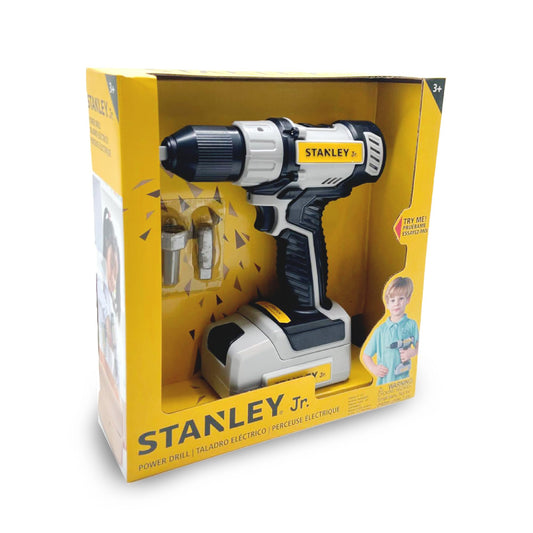 Red Toolbox Stanley Jr. drill front view highlights realistic lights for imaginative pretend play.